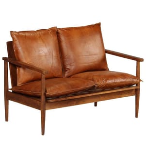 2-Sitzer-Sofa Echtleder Akazienholz Braun