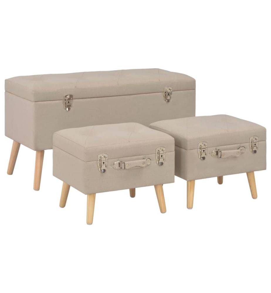 Hocker mit Stauraum 3 Stk. Beige Stoff