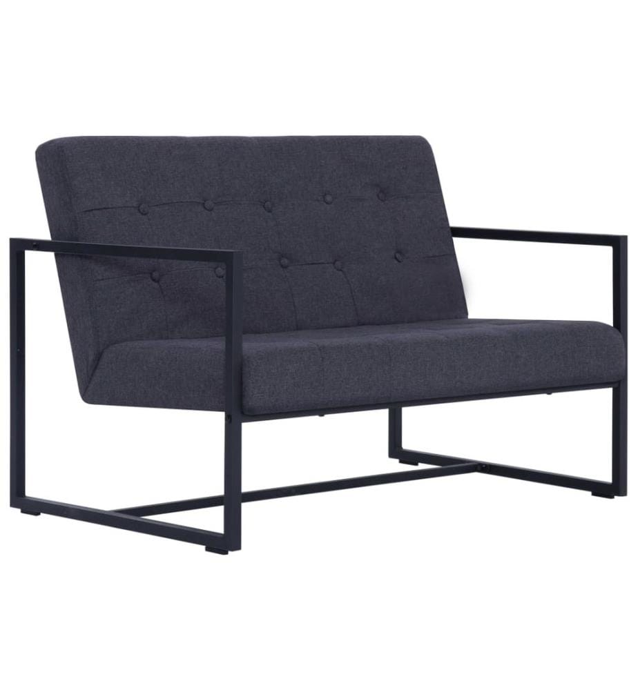 2-Sitzer-Sofa mit Armlehnen Dunkelgrau Stahl und Stoff