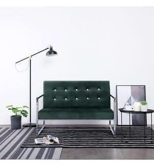 2-Sitzer-Sofa mit Armlehnen Dunkelgrün Chrom und Samt