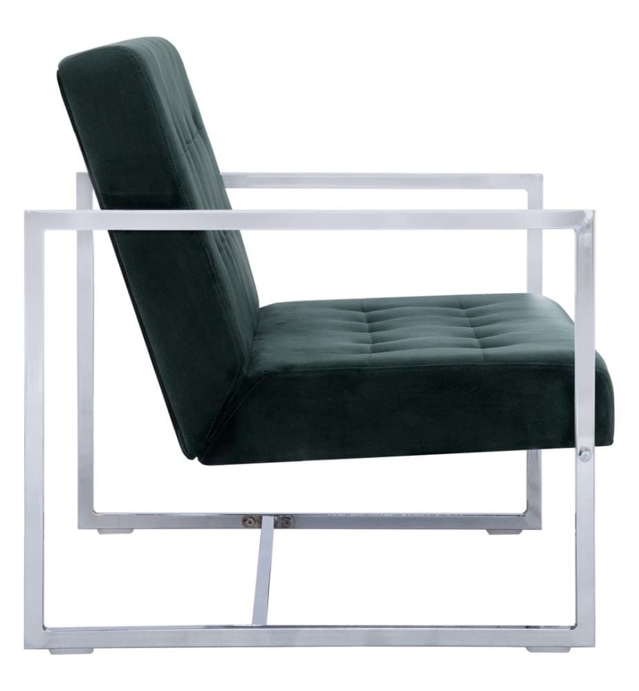 2-Sitzer-Sofa mit Armlehnen Dunkelgrün Chrom und Samt