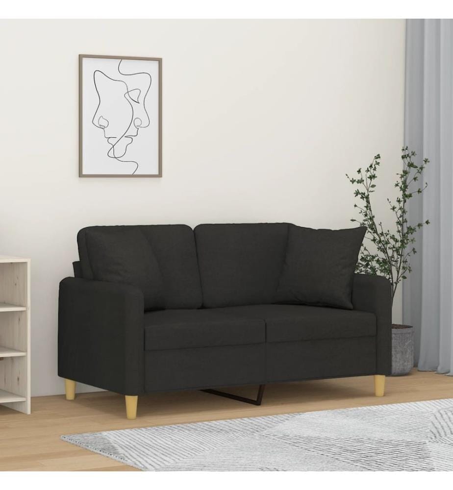 2-Sitzer-Sofa mit Zierkissen Schwarz 120 cm Stoff