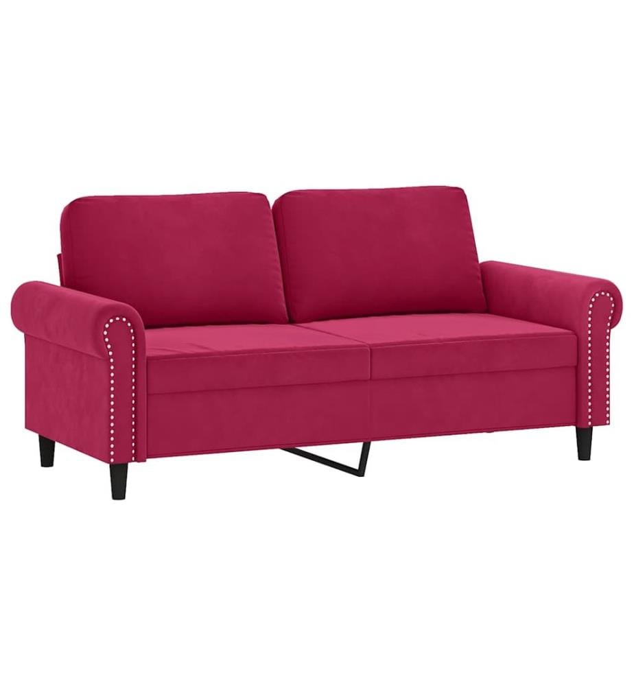 2-Sitzer-Sofa mit Zierkissen Weinrot 140 cm Samt