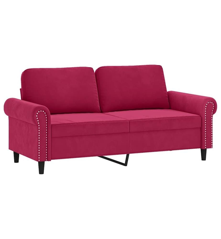 2-Sitzer-Sofa mit Zierkissen Weinrot 140 cm Samt