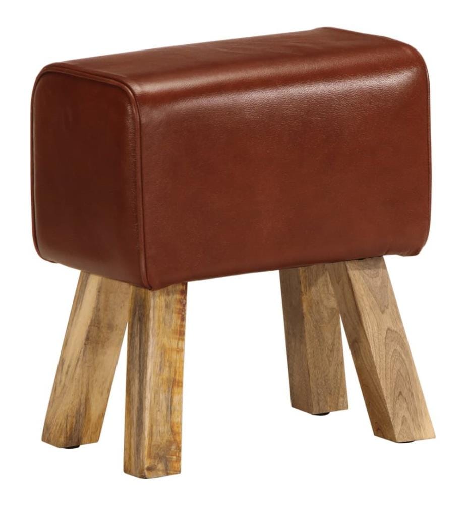 Banc saut de cheval 38 cm marron cuir véritable et manguier