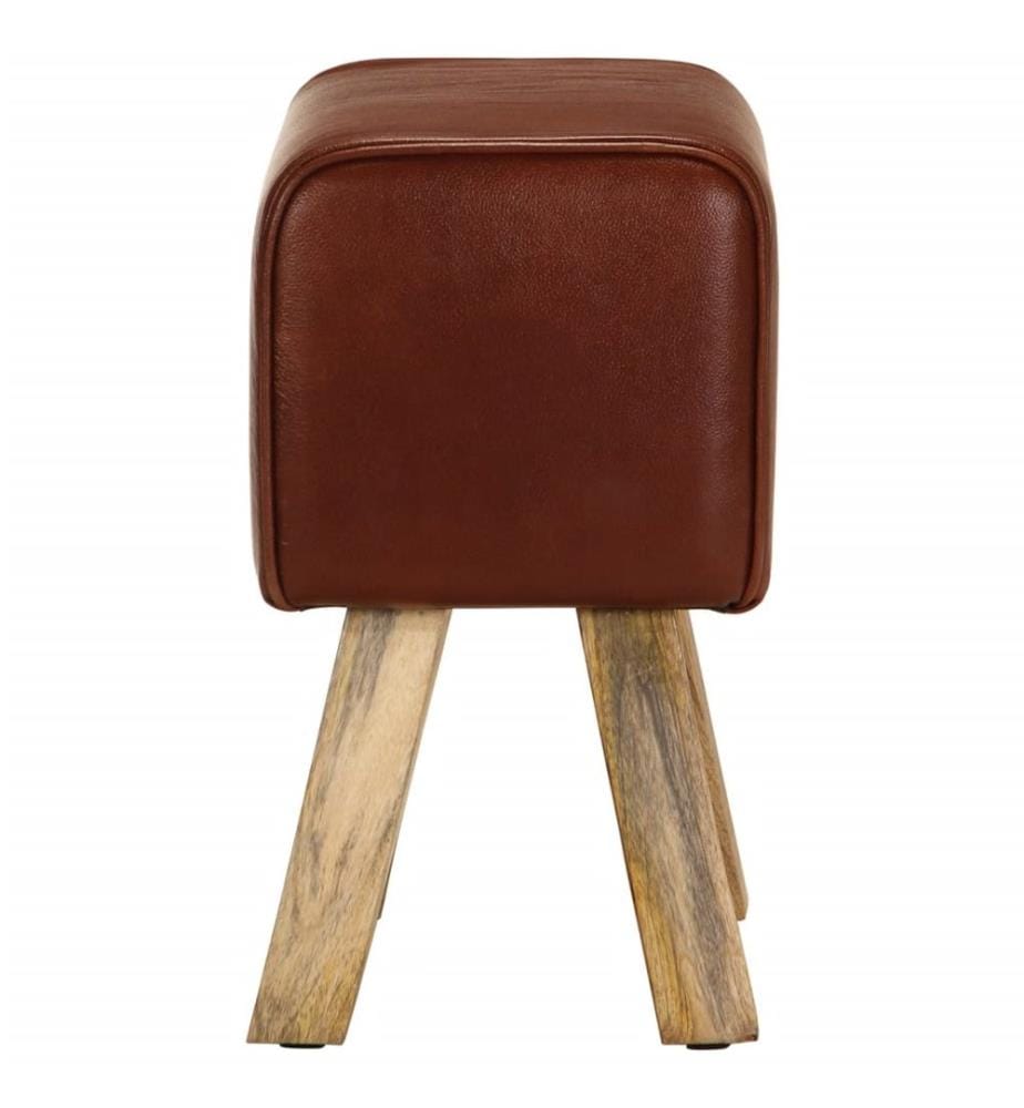 Banc saut de cheval 38 cm marron cuir véritable et manguier