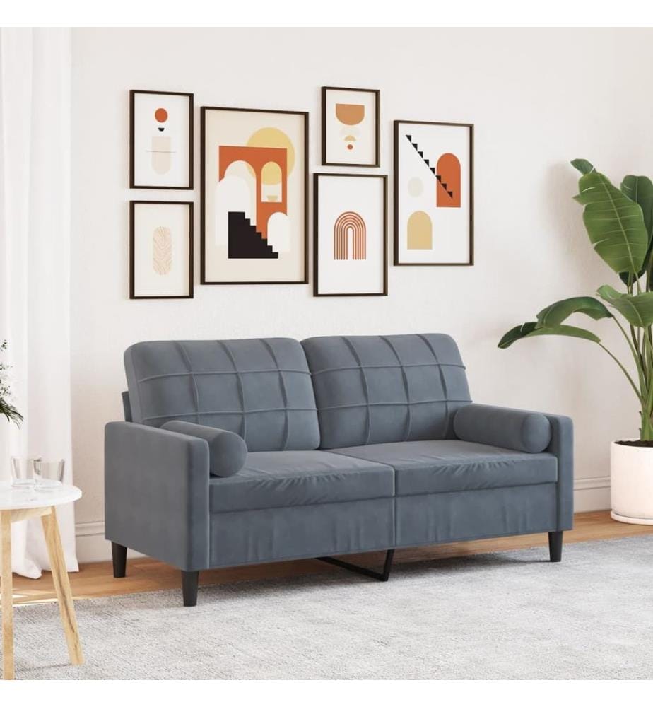 2-Sitzer-Sofa mit Zierkissen Dunkelgrau 140 cm Samt