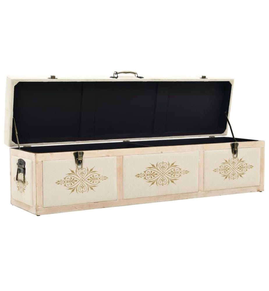Banc de rangement 110 cm Crème Bois de sapin massif et tissu