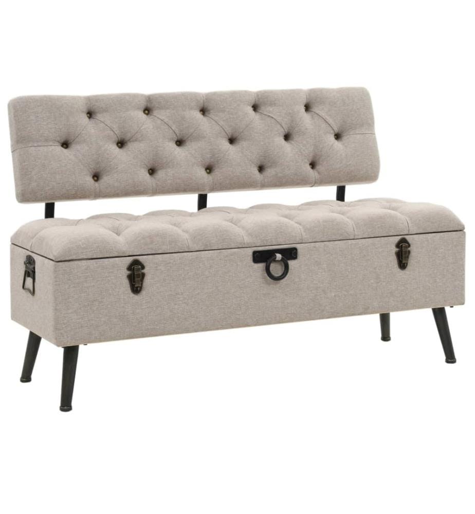 Sitzbank mit Stauraum und Rückenlehne 110cm Creme Stoff