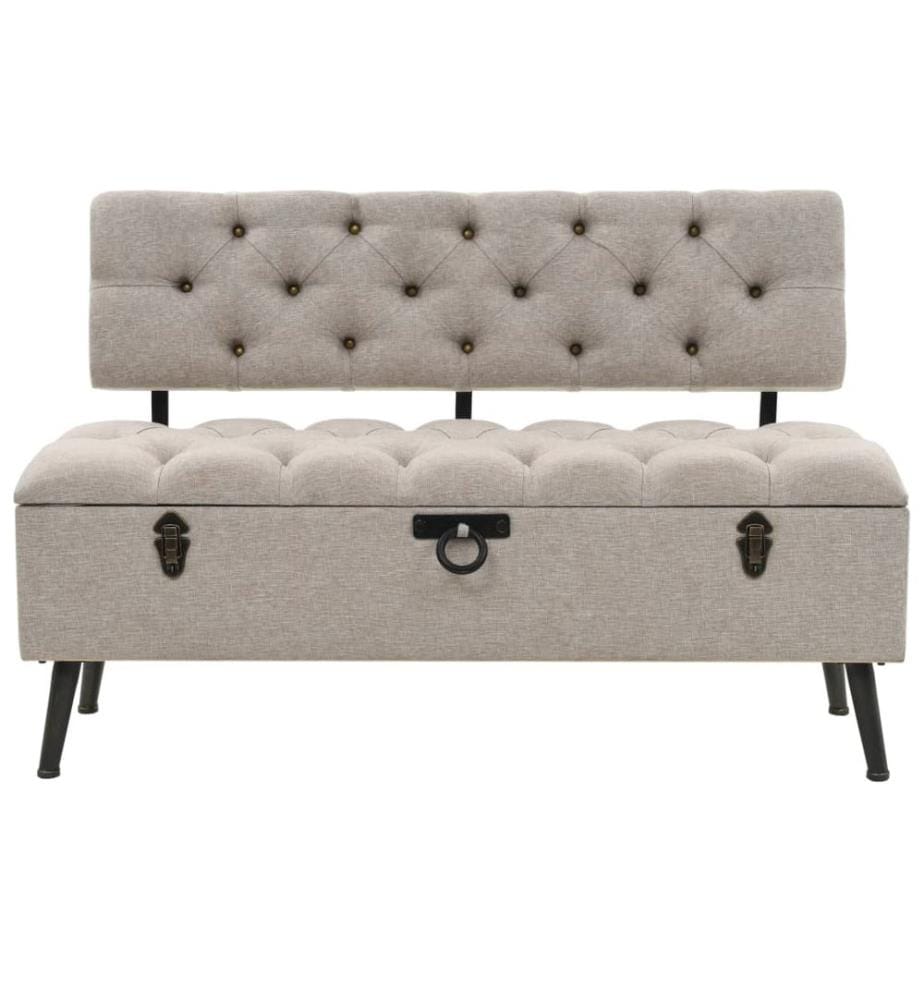 Sitzbank mit Stauraum und Rückenlehne 110cm Creme Stoff