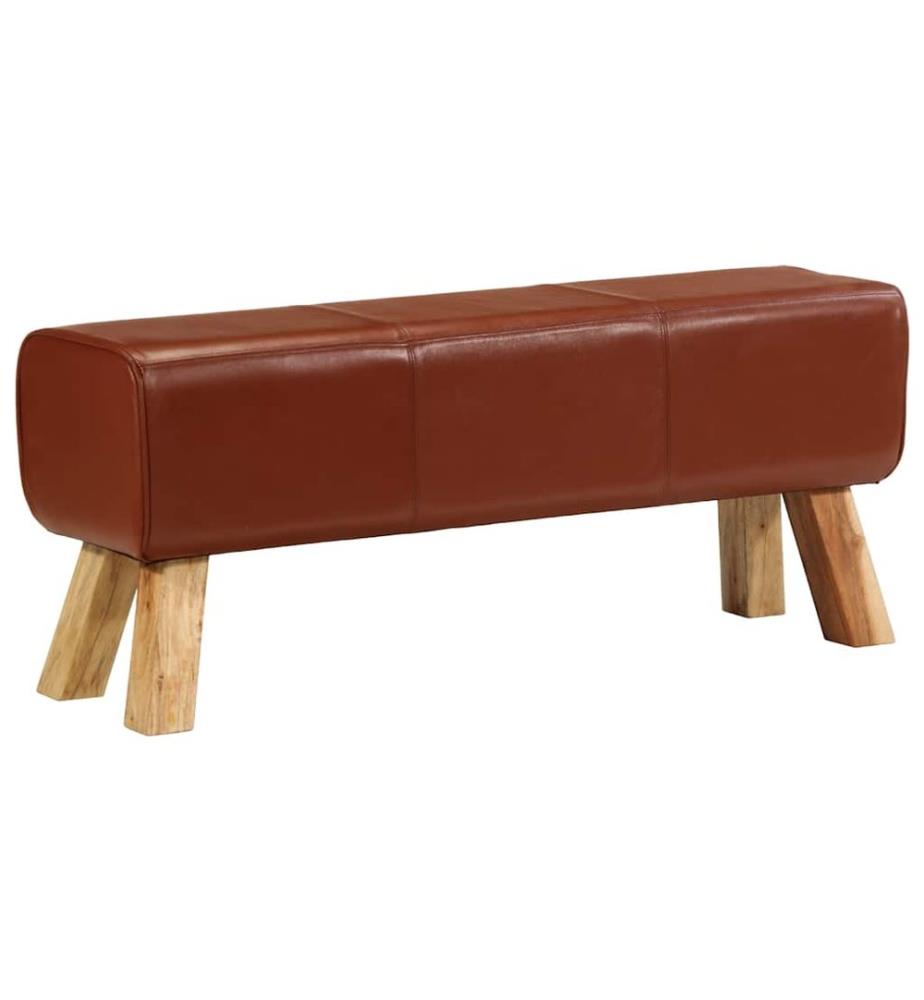 Sitzbank Turnbock Braun 110 cm Echtleder und Massivholz Mango