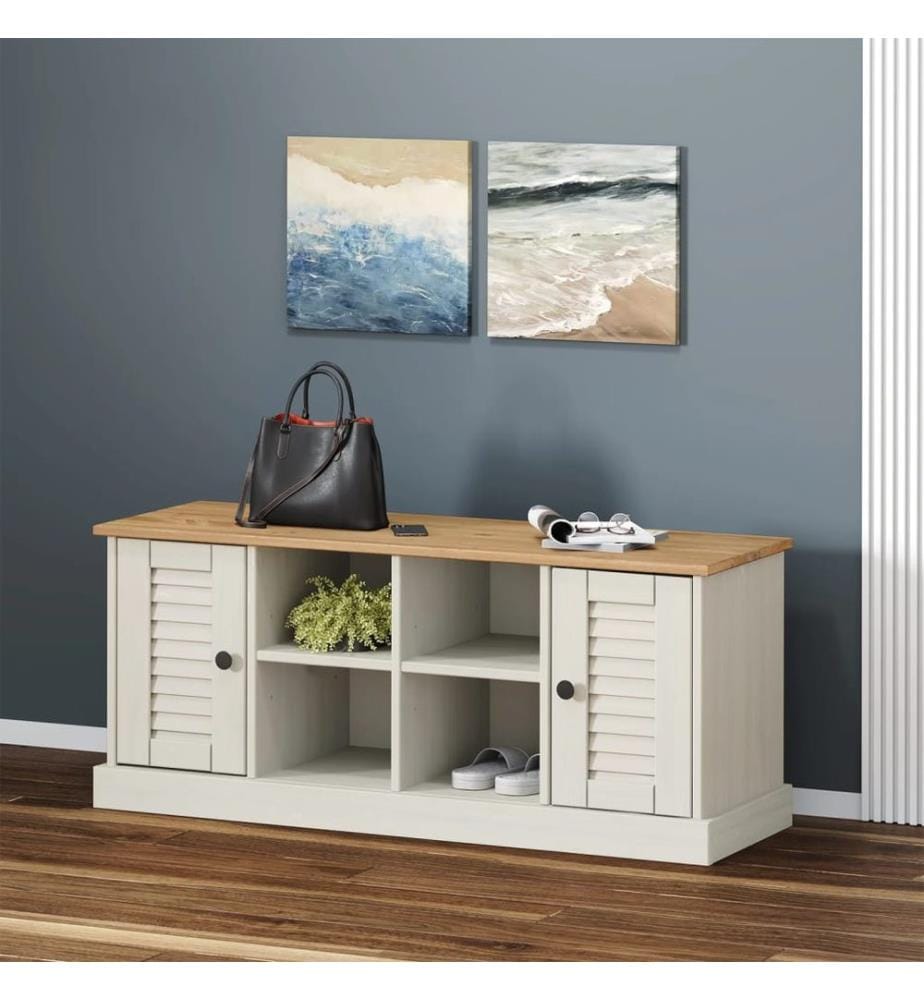 Banc à chaussures VIGO blanc 106x35x45 cm bois massif de pin