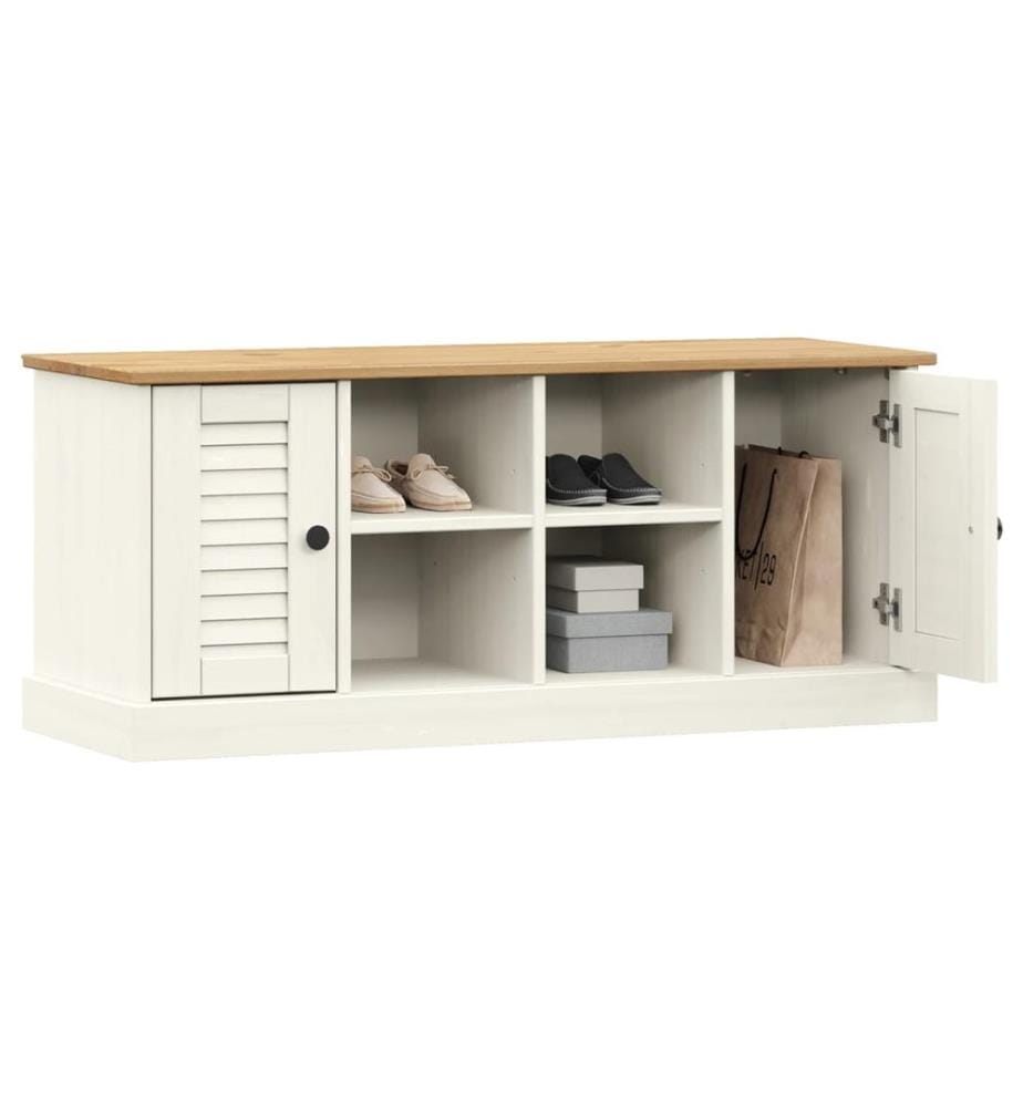 Banc à chaussures VIGO blanc 106x35x45 cm bois massif de pin