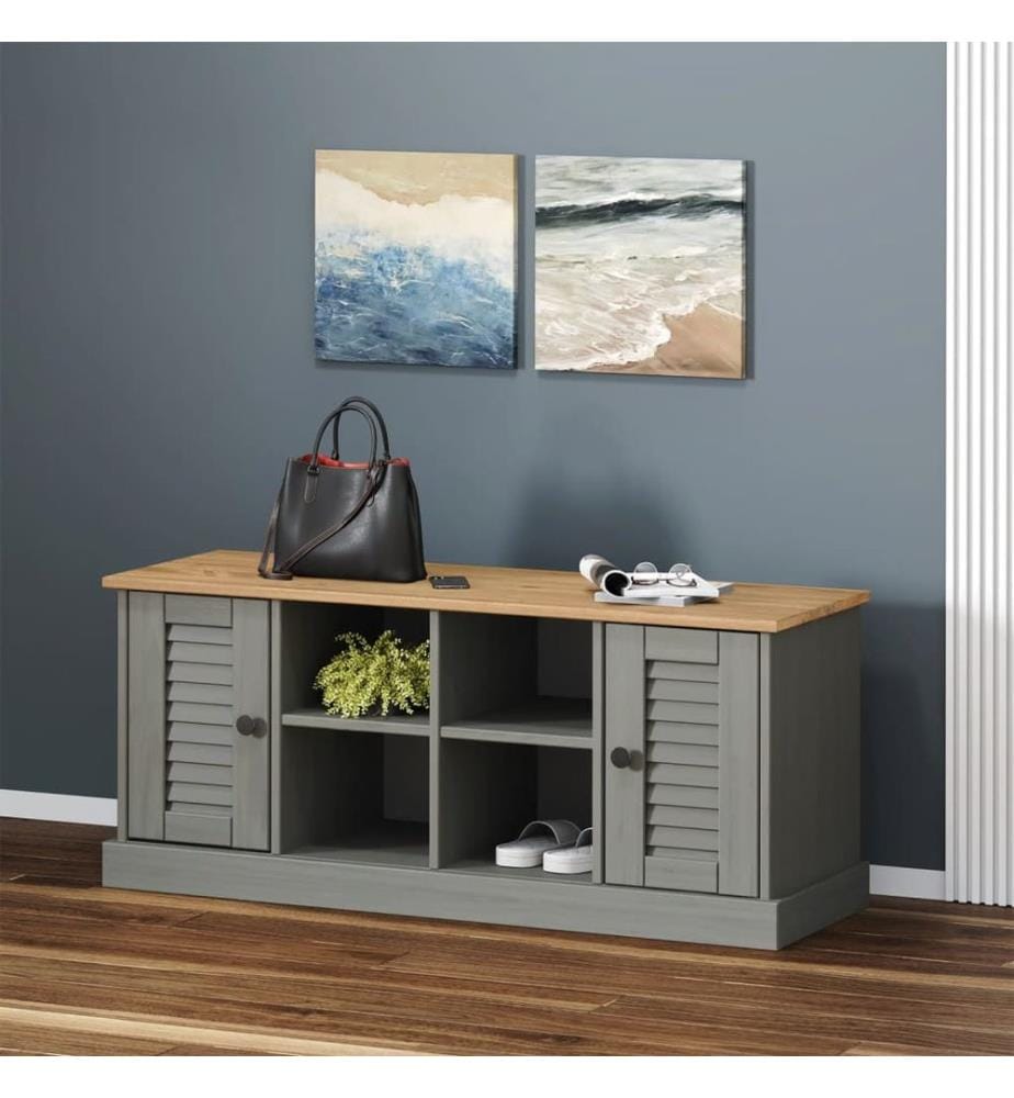 Banc à chaussures VIGO gris 106x35x45 cm bois massif de pin