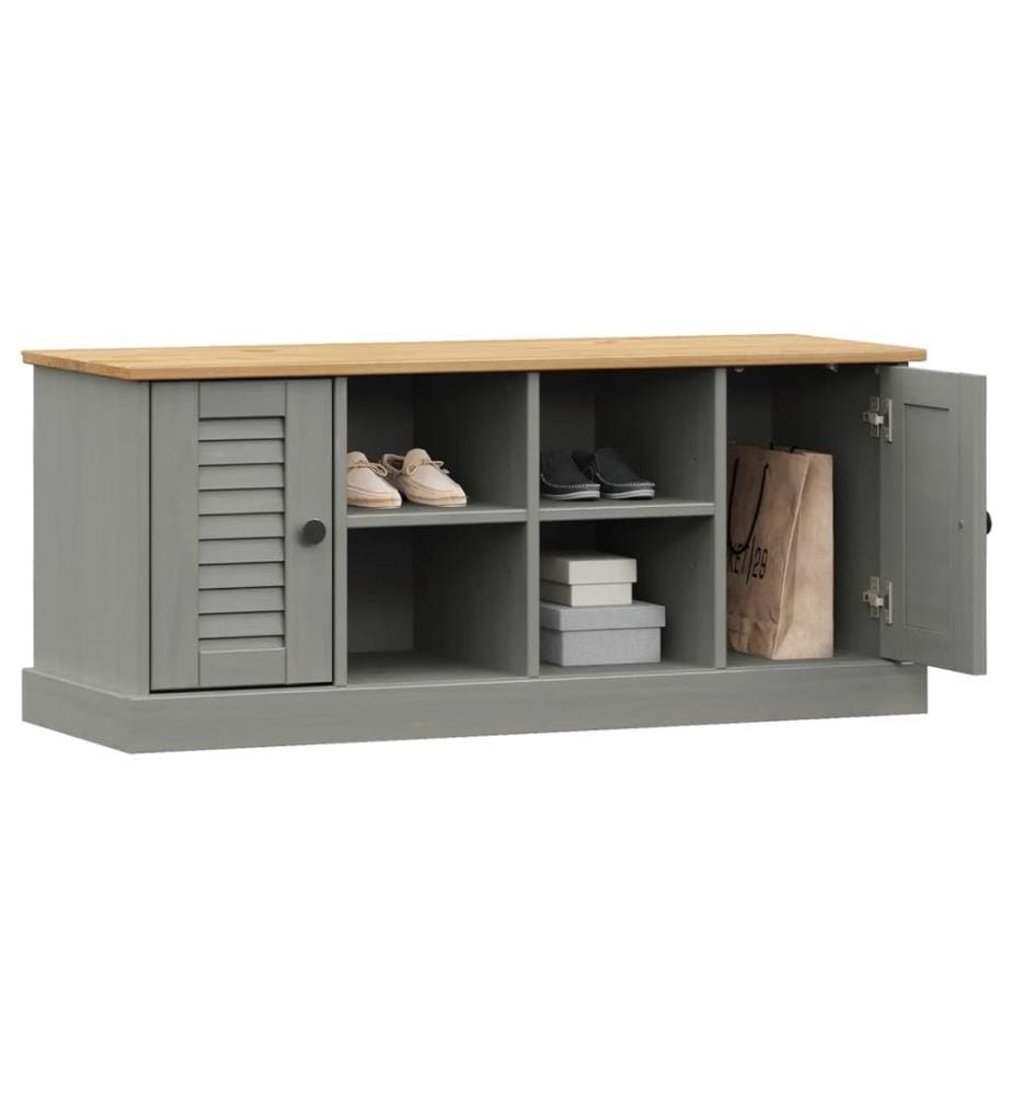 Banc à chaussures VIGO gris 106x35x45 cm bois massif de pin