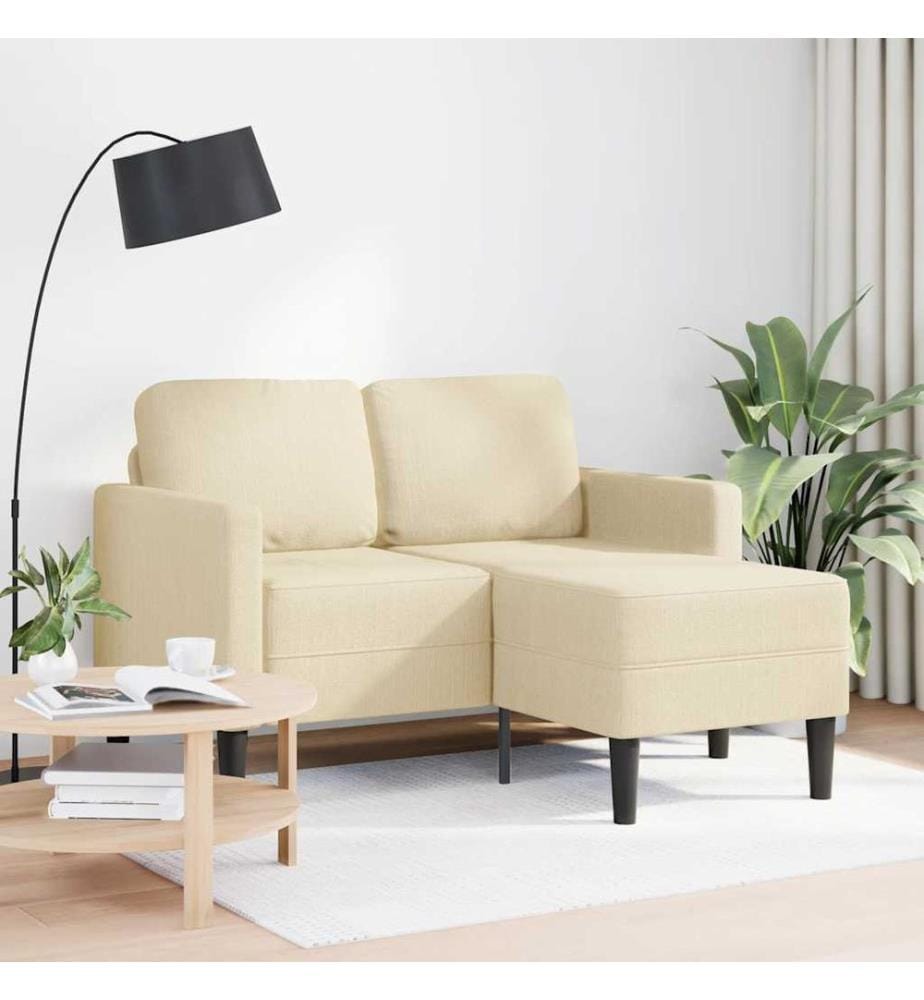 Canapé 2 places avec méridienne en L crème 125 cm tissu