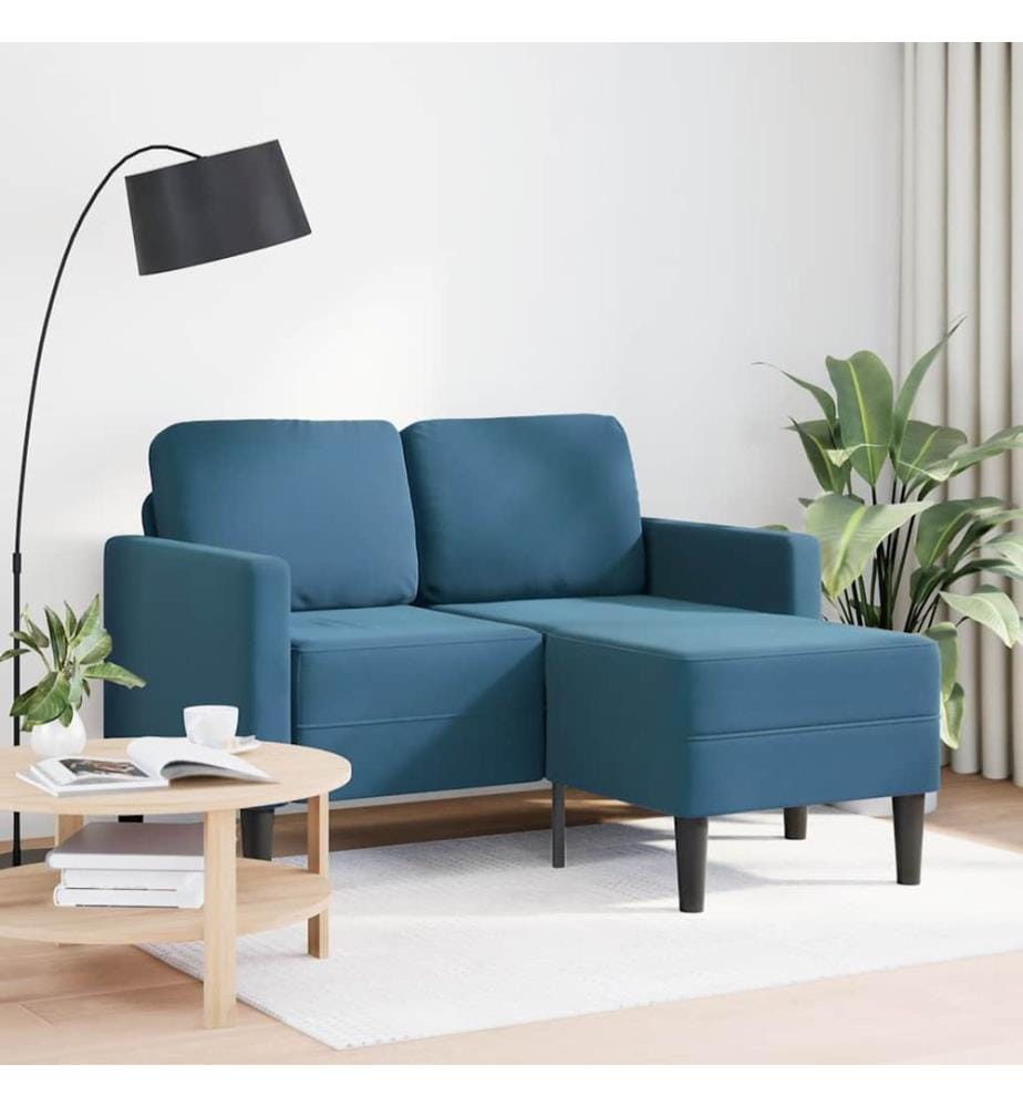 Canapé 2 places avec méridienne en L bleu 125 cm velours