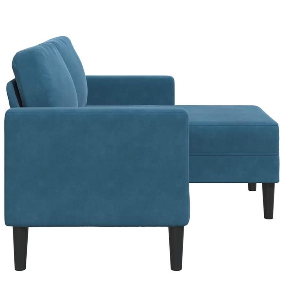 Canapé 2 places avec méridienne en L bleu 125 cm velours