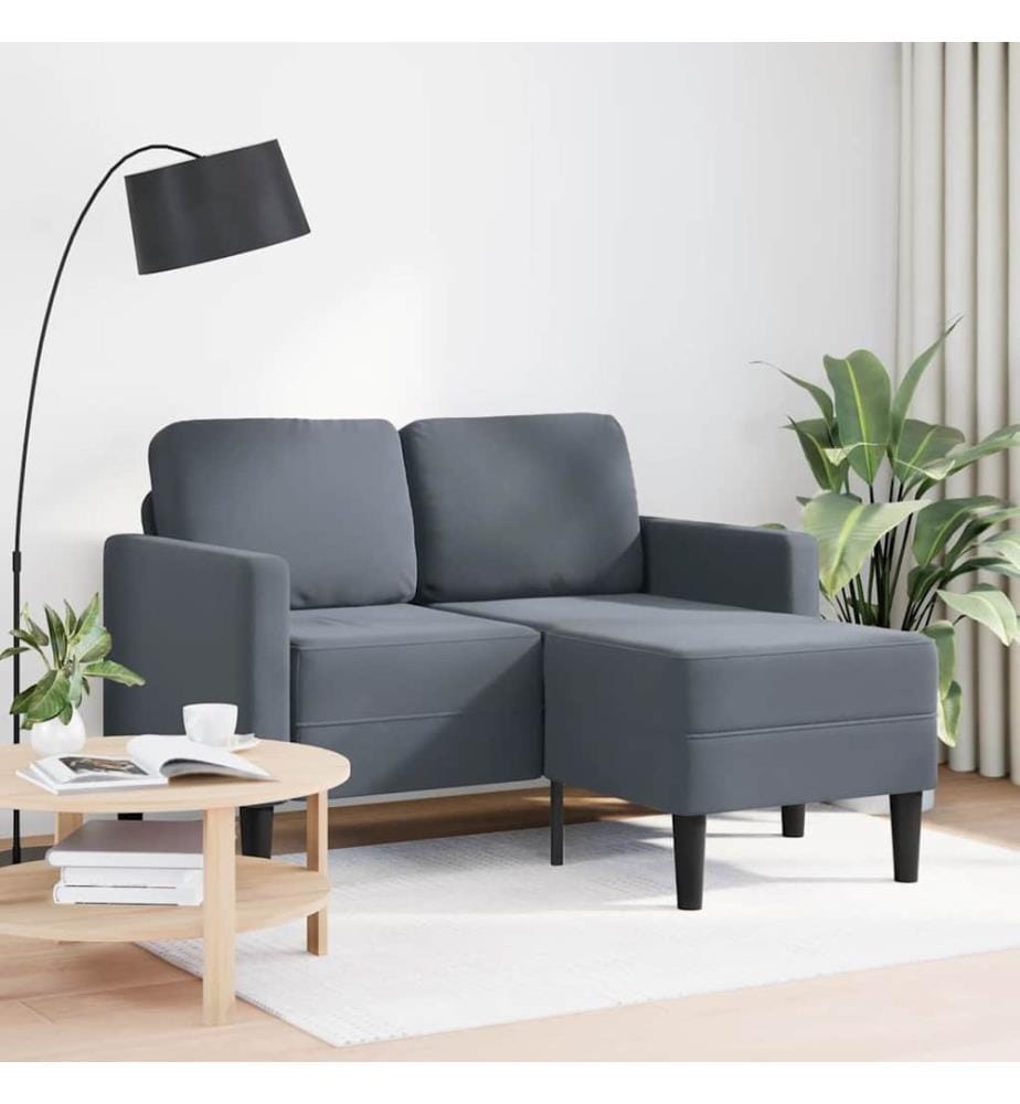 Canapé 2 places avec méridienne en L gris foncé 125 cm velours