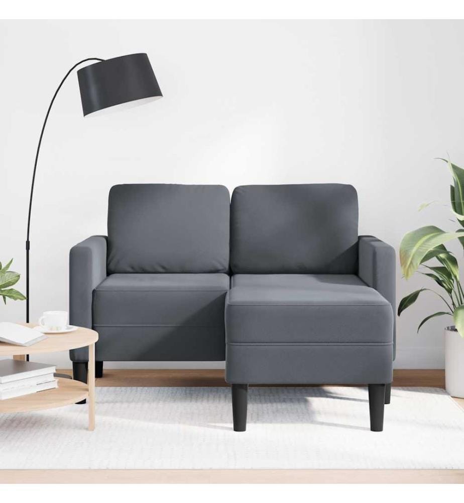 Canapé 2 places avec méridienne en L gris foncé 125 cm velours