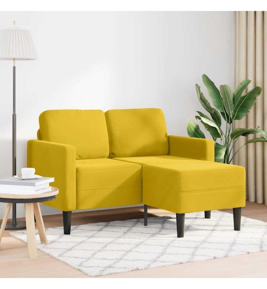 Canapé 2 places avec méridienne en L jaune 125 cm velours