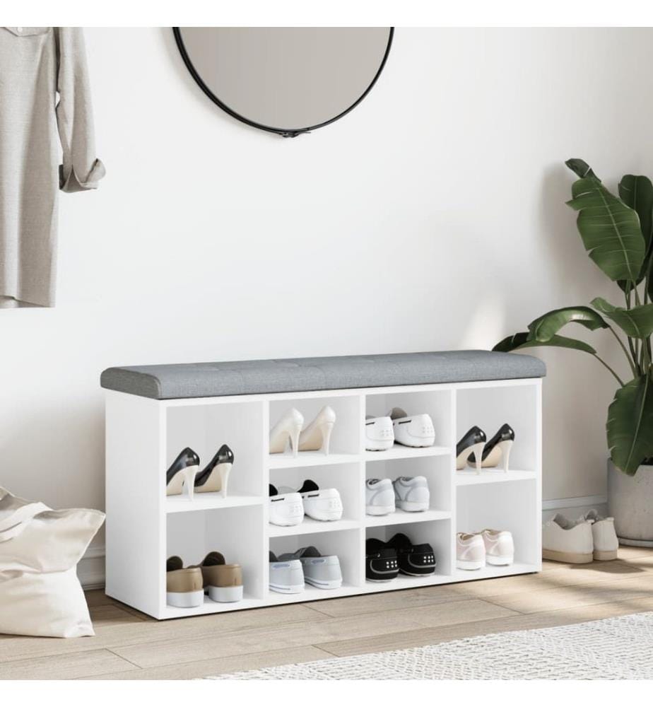 Banc à chaussures Blanc 102x32x50 cm Bois d'ingénierie