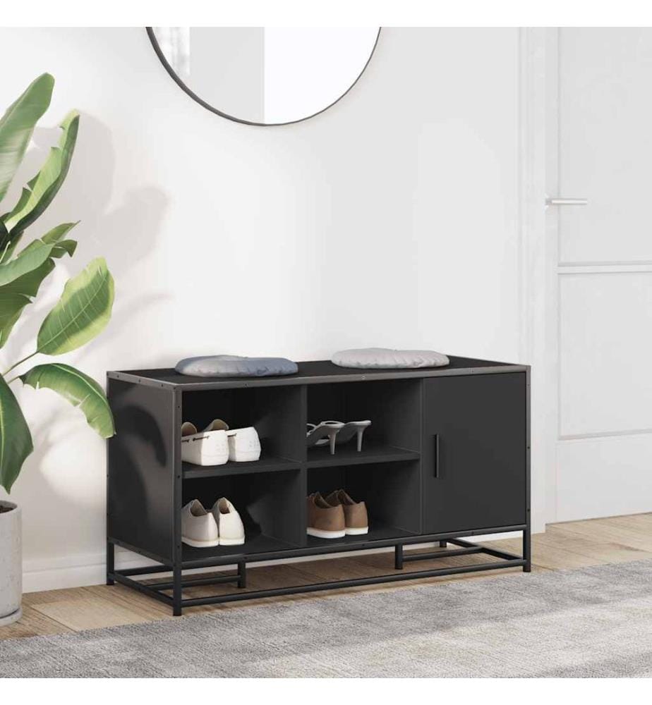 Banc à chaussures noir 100x40x53,5cm bois d'ingénierie et métal
