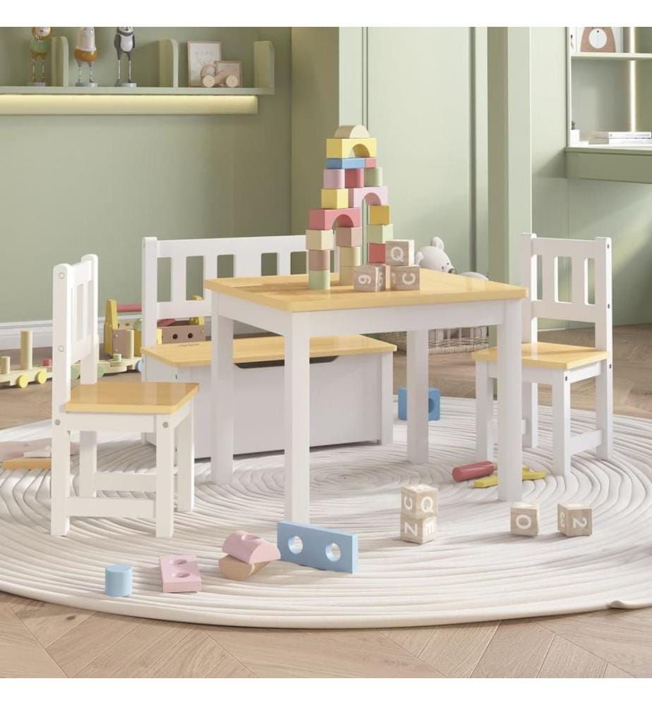 4-tlg. Kinder-Sitzgruppe Weiss und Beige MDF