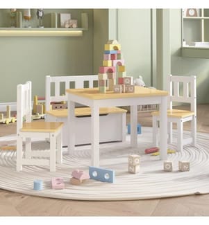 4-tlg. Kinder-Sitzgruppe Weiss und Beige MDF