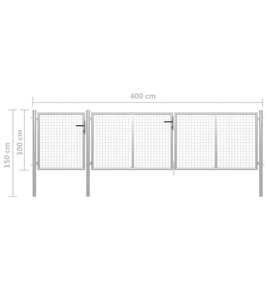 Gartentor Stahl 400 x 100 cm Silbern
