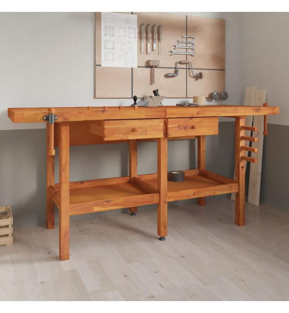 Werkbank mit Schubladen Schraubstöcken 192x62x83 cm Akazienholz