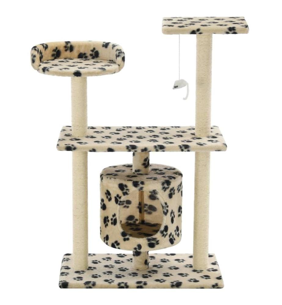 Katzen-Kratzbaum Sisal 95 cm Beige Pfoten-Aufdruck