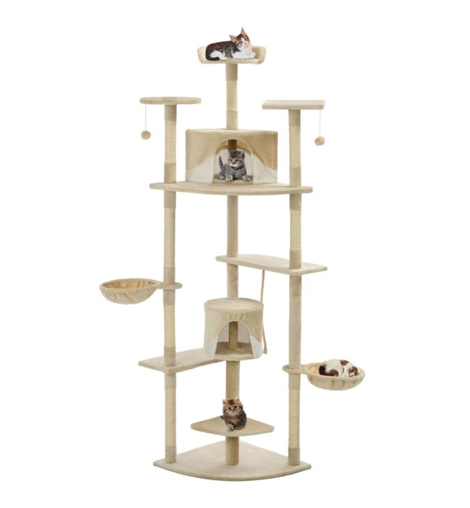 Katzen-Kratzbaum Sisal 203 cm Beige und Weiss