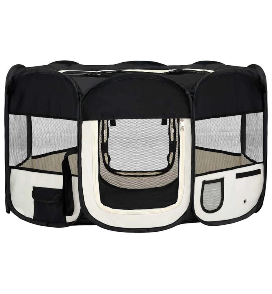 Faltbarer Welpenlaufstall mit Tragetasche Schwarz 145x145x61 cm