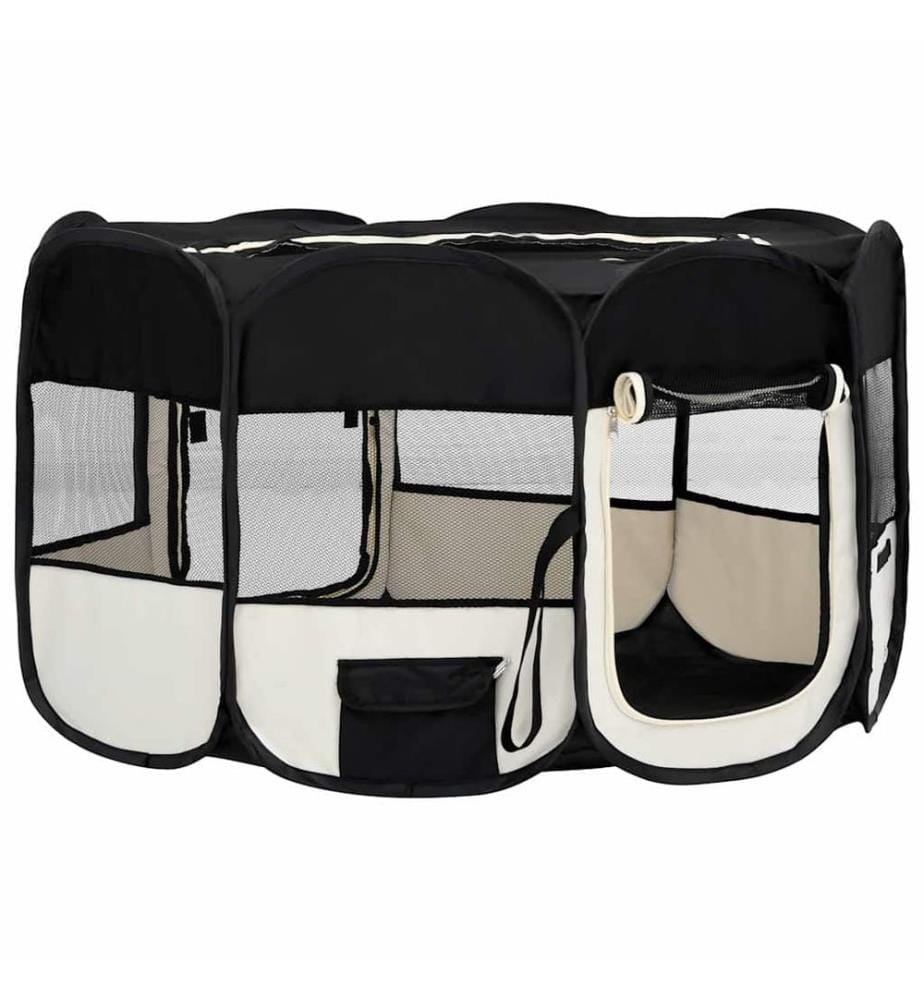Faltbarer Welpenlaufstall mit Tragetasche Schwarz 145x145x61 cm
