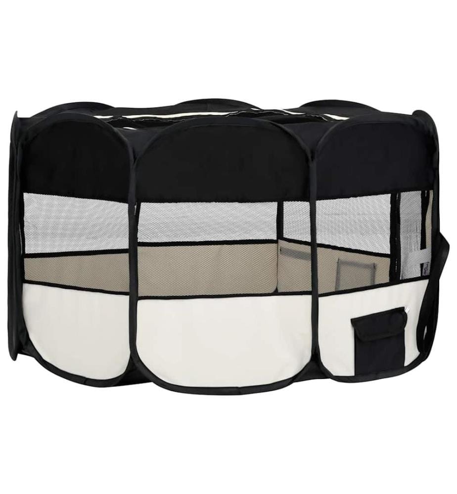 Faltbarer Welpenlaufstall mit Tragetasche Schwarz 145x145x61 cm