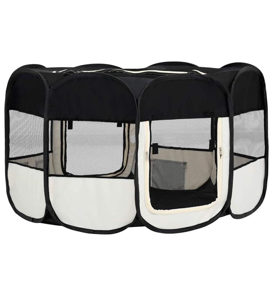 Faltbarer Welpenlaufstall mit Tragetasche Schwarz 145x145x61 cm
