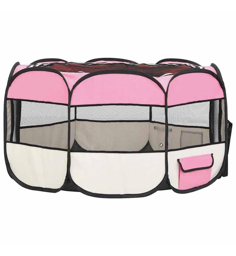 Faltbarer Welpenlaufstall mit Tragetasche Rosa 125x125x61 cm