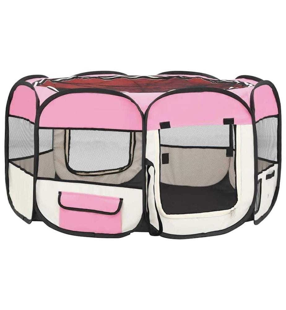 Faltbarer Welpenlaufstall mit Tragetasche Rosa 125x125x61 cm