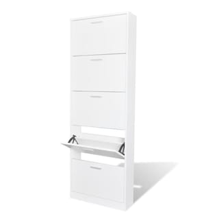 Schuhschrank mit 5 Schuhkippern Weiss Holz