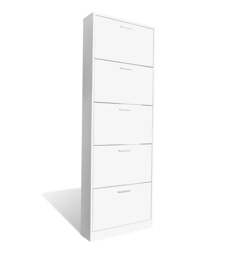 Schuhschrank mit 5 Schuhkippern Weiss Holz