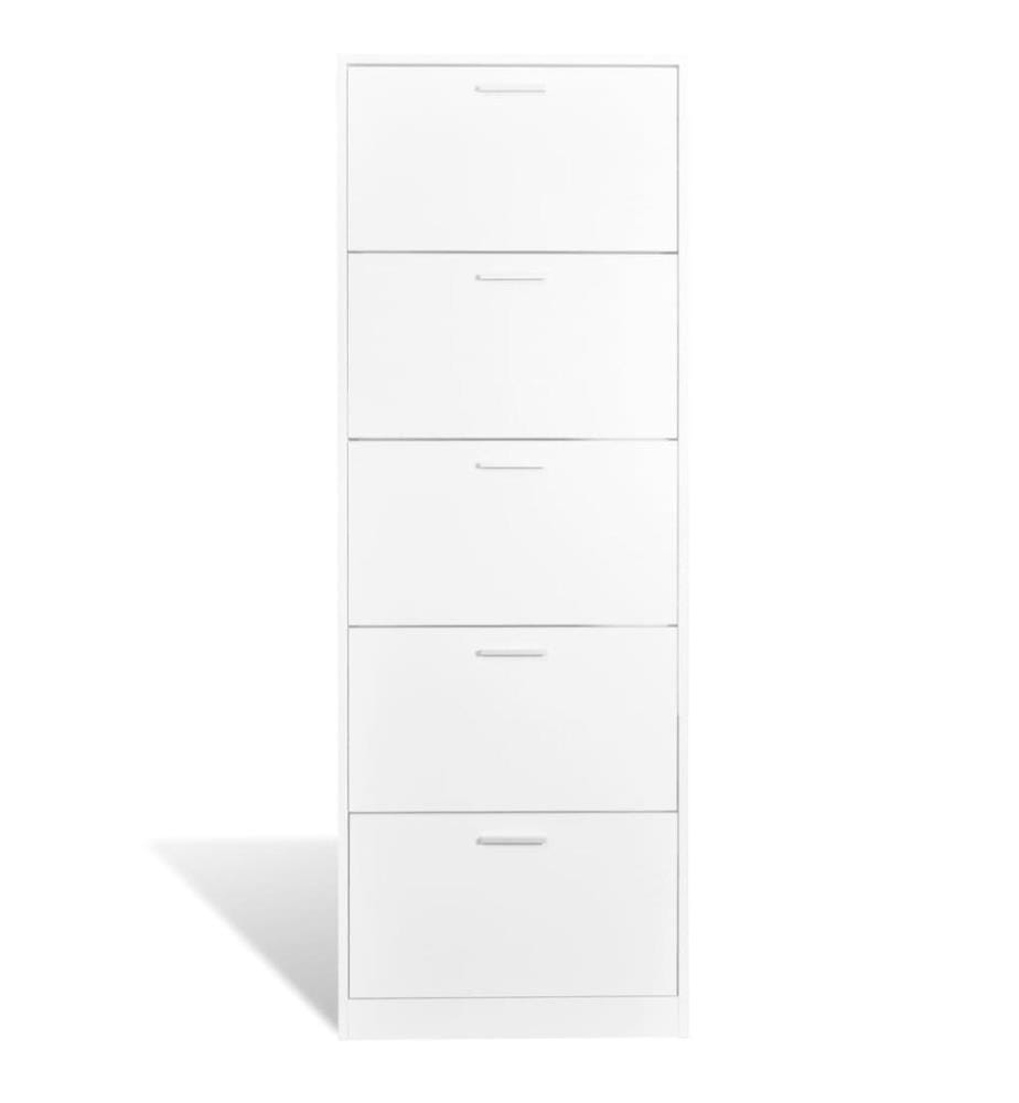 Schuhschrank mit 5 Schuhkippern Weiss Holz