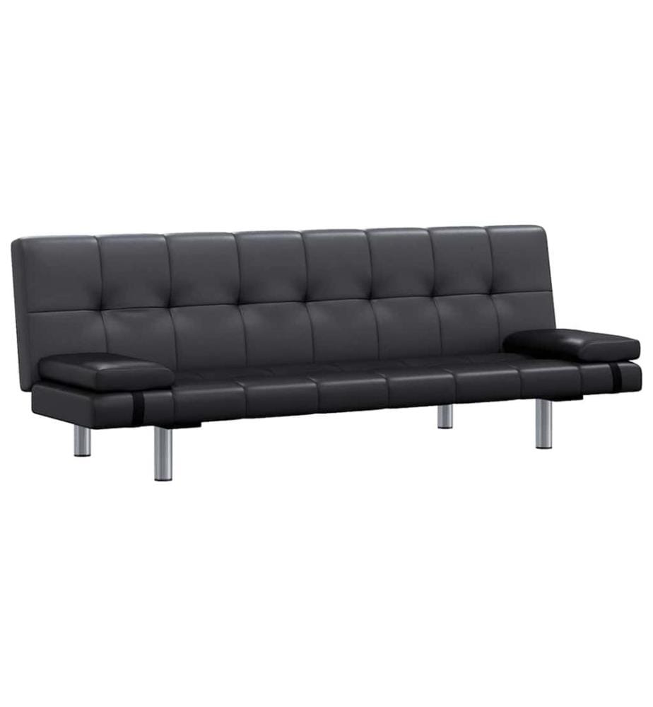Schlafsofa mit 2 Kissen Kunstleder Ausziehbar Schwarz