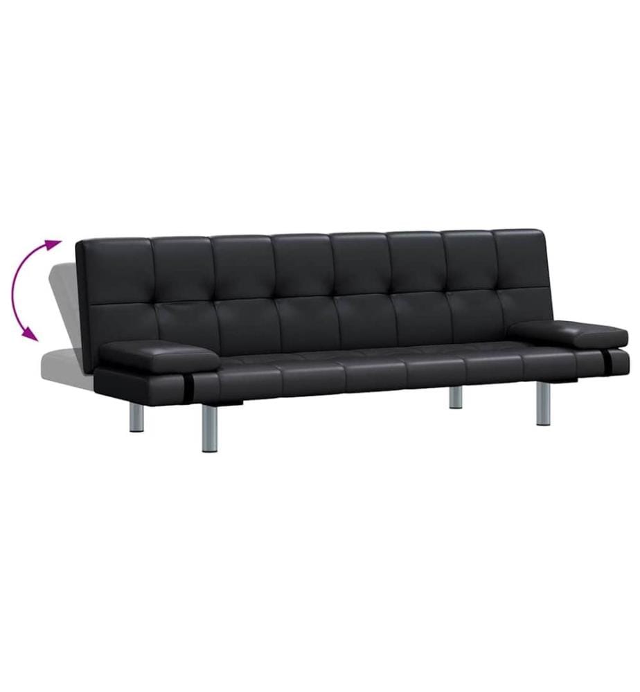 Schlafsofa mit 2 Kissen Kunstleder Ausziehbar Schwarz