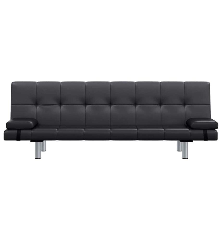 Schlafsofa mit 2 Kissen Kunstleder Ausziehbar Schwarz