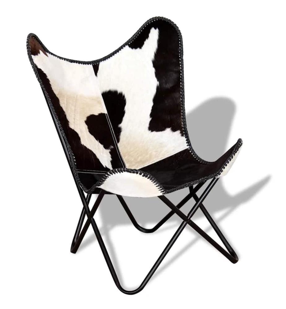 Chaise papillon noir et blanc cuir de vache