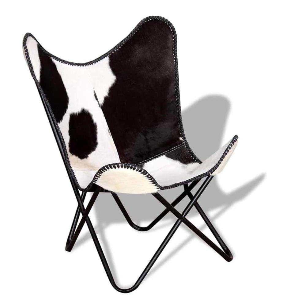 Chaise papillon noir et blanc cuir de vache