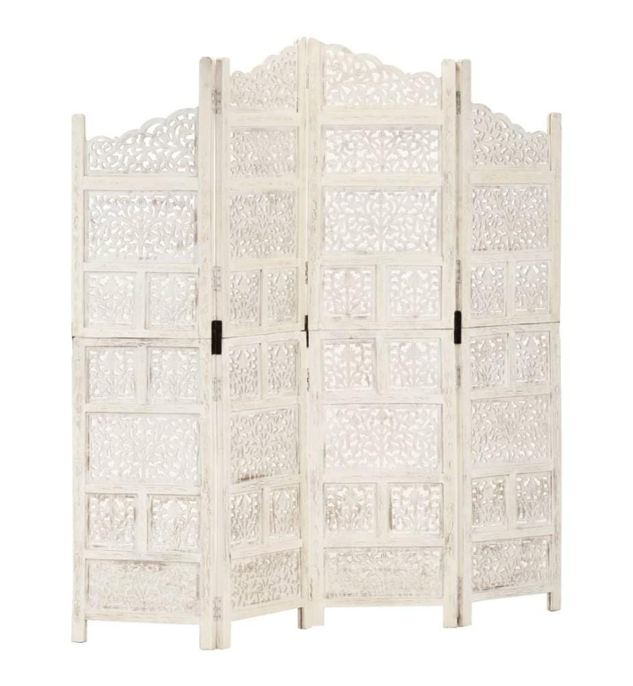 Cloison de séparation 4 panneaux Blanc 160x165 cm Bois manguier