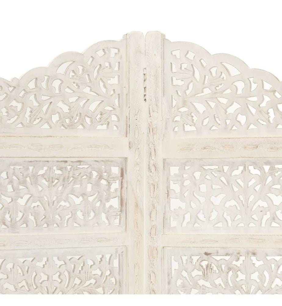 Cloison de séparation 4 panneaux Blanc 160x165 cm Bois manguier