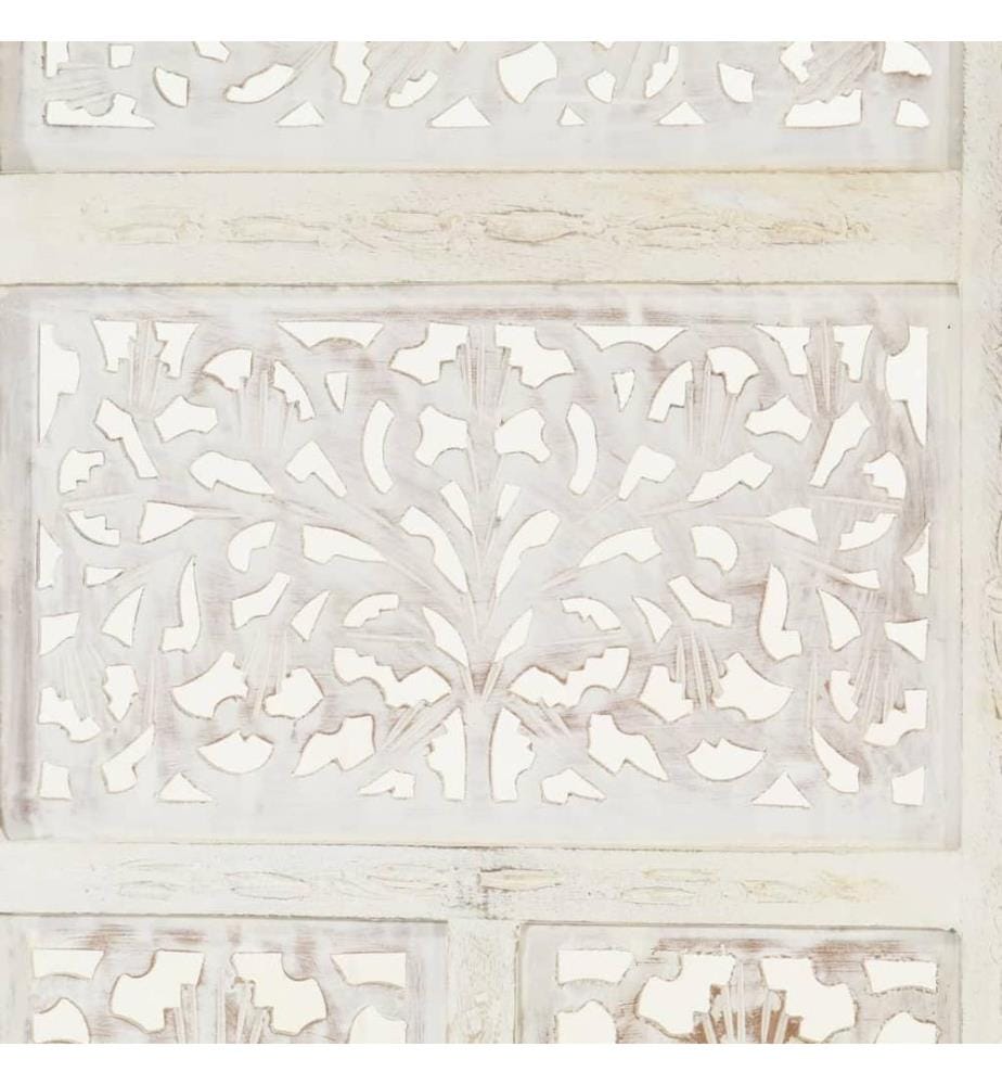 Cloison de séparation 4 panneaux Blanc 160x165 cm Bois manguier